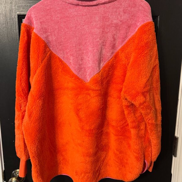 Davi & Dani Womens Oversized Fleece Orange Pink Small - Picture 4 of 4